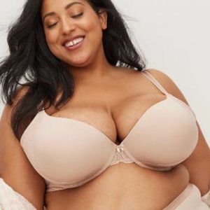 PUSH-UP PLUNGE BRA - MICROFIBER & LACE BEIGE